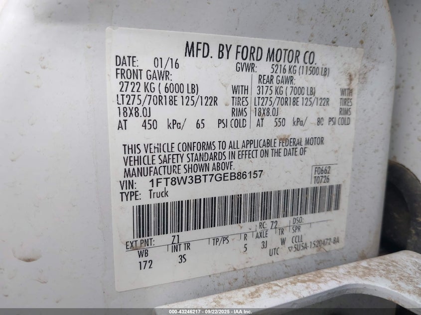 1FT8W3BT7GEB86157 2016 FORD F350 photo no. 8