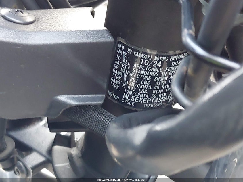 2025 Kawasaki Ex650 P VIN: ML5EXEP14SDAE8554 Lot: 43246245
