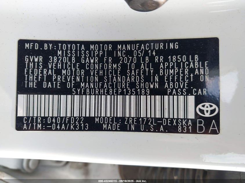 2014 TOYOTA COROLLA S PLUS - 5YFBURHE8EP135189
