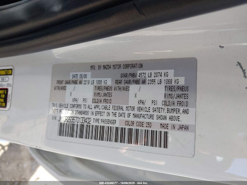 2007 Mazda Mazda5 Touring VIN: JM1CR293670133402 Lot: 43246377