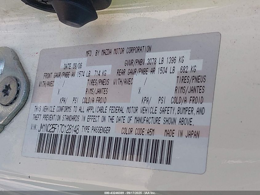 2007 Mazda Mx-5 Grand Touring VIN: JM1NC25F170128148 Lot: 43246389