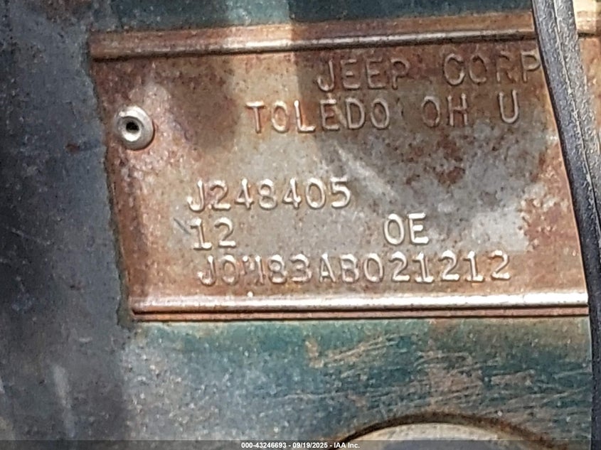 190 Jeep Cj-5 VIN: JOM83AB021212 Lot: 43246693