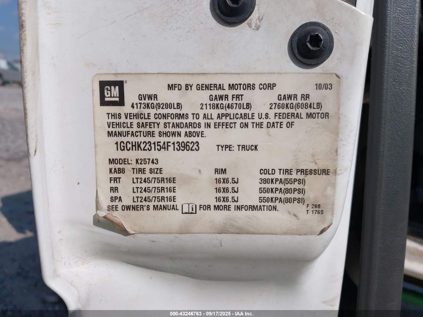 2004 Chevrolet Silverado 2500Hd Lt VIN: 1GCHK23154F139623 Lot: 43246763
