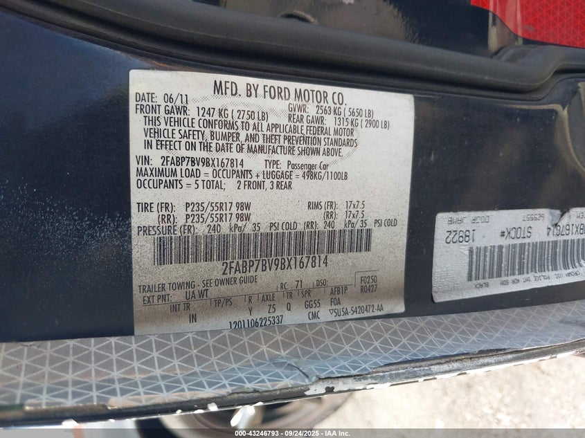 2011 Ford Crown Victoria Police Interceptor VIN: 2FABP7BV9BX167814 Lot: 43246793