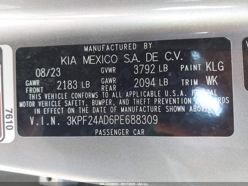 2023 KIA FORTE LXS - 3KPF24AD6PE688309