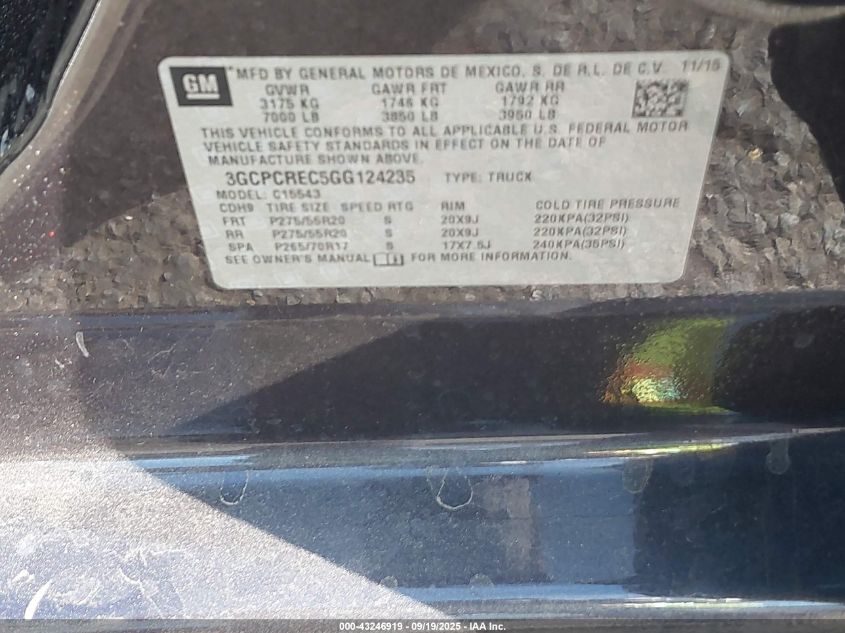 2016 Chevrolet Silverado 1500 1Lt VIN: 3GCPCREC5GG124235 Lot: 43246919