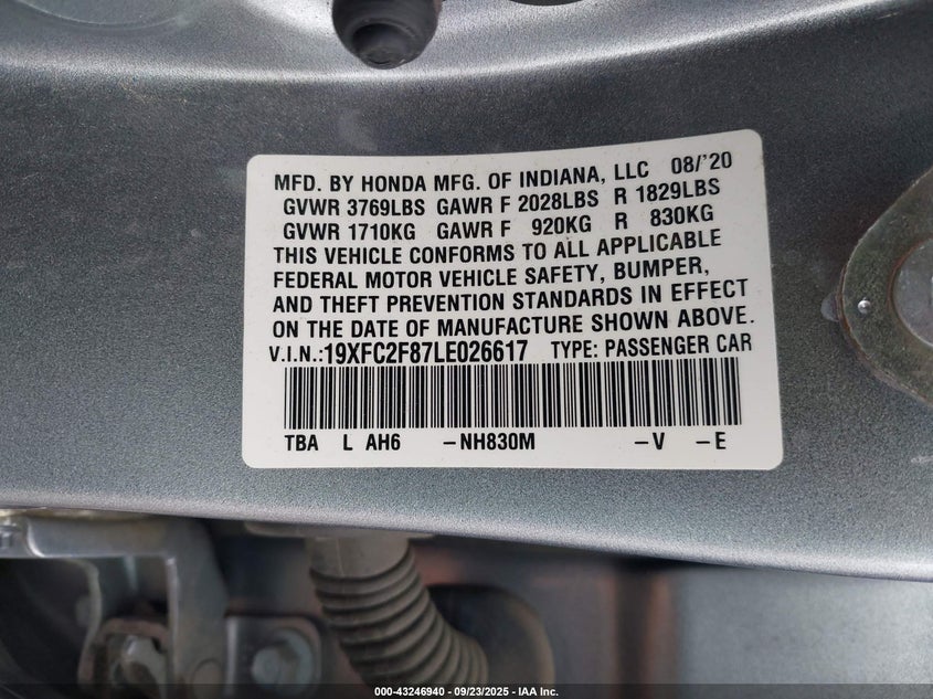 2020 HONDA CIVIC SPORT - 19XFC2F87LE026617