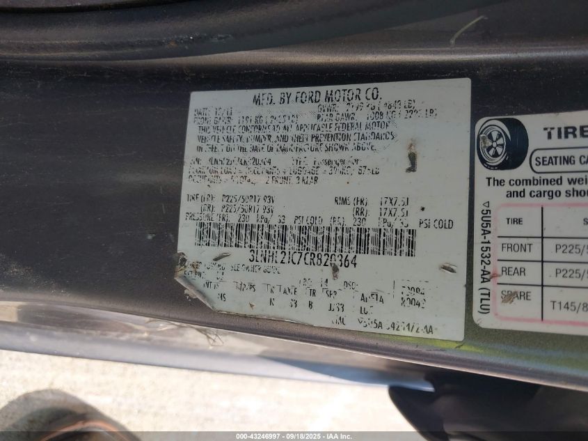 2012 Lincoln Mkz VIN: 3LNHL2JC7CR820364 Lot: 43246997