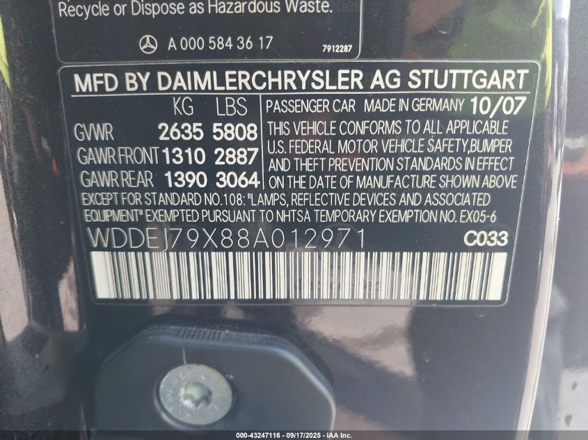 2008 Mercedes-Benz CL-Class - WDDEJ79X88A012971