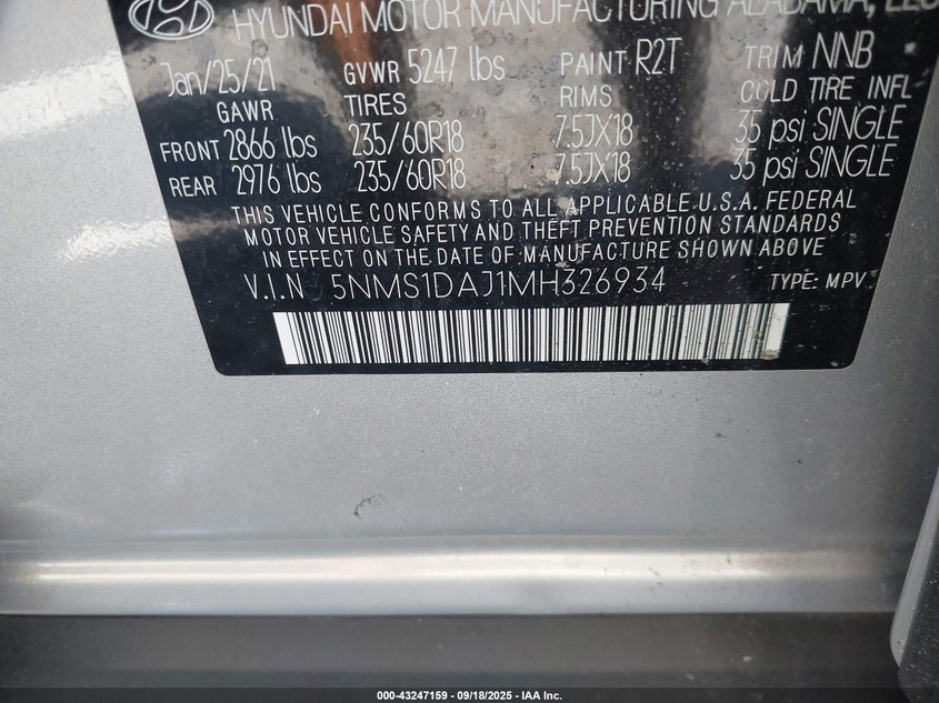 2021 HYUNDAI SANTA FE SE - 5NMS1DAJ1MH326934