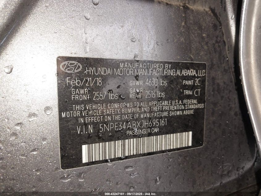 2018 Hyundai Sonata Limited 2.0T VIN: 5NPE34ABXJH695161 Lot: 43247181