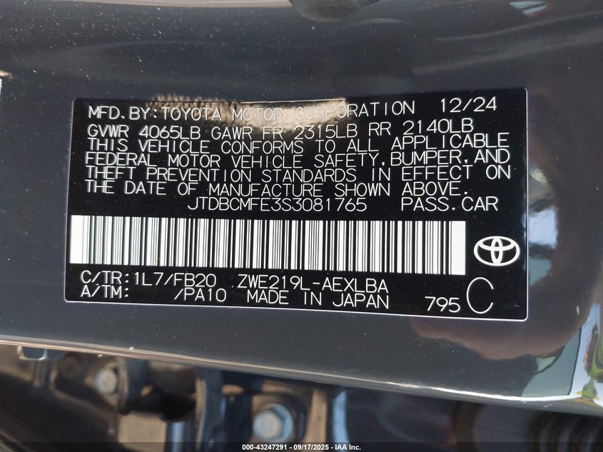 2025 TOYOTA COROLLA HYBRID LE - JTDBCMFE3S3081765