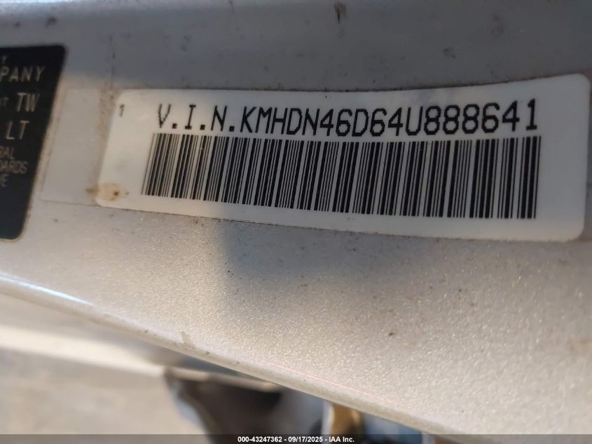 2004 Hyundai Elantra Gls/Gt VIN: KMHDN46D64U888641 Lot: 43247362