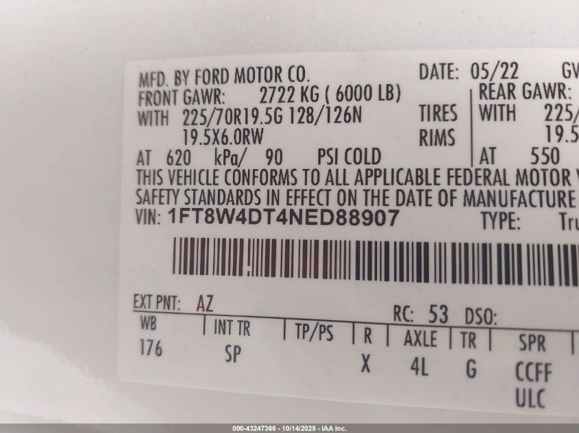 2022 Ford F-450 King Ranch VIN: 1FT8W4DT4NED88907 Lot: 43247366
