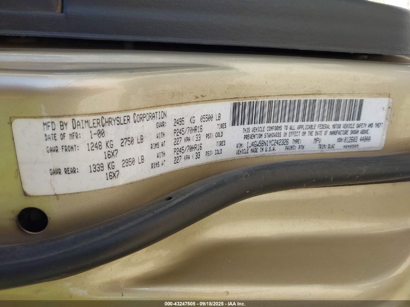 2000 Jeep Grand Cherokee Limited VIN: 1J4GW58N1YC242326 Lot: 43247505