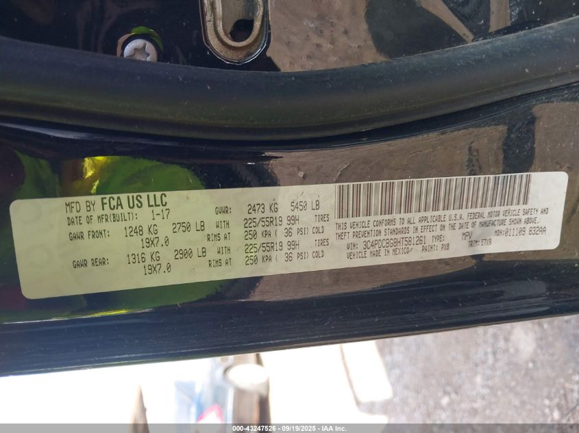 2017 Dodge Journey Sxt VIN: 3C4PDCBG8HT581261 Lot: 43247526