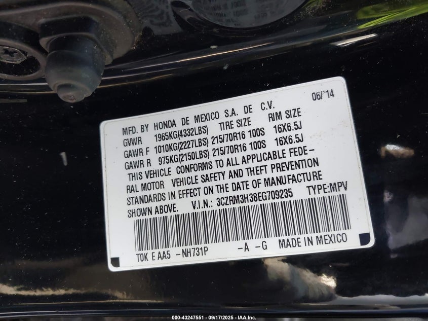 2014 HONDA CR-V LX - 3CZRM3H38EG709235