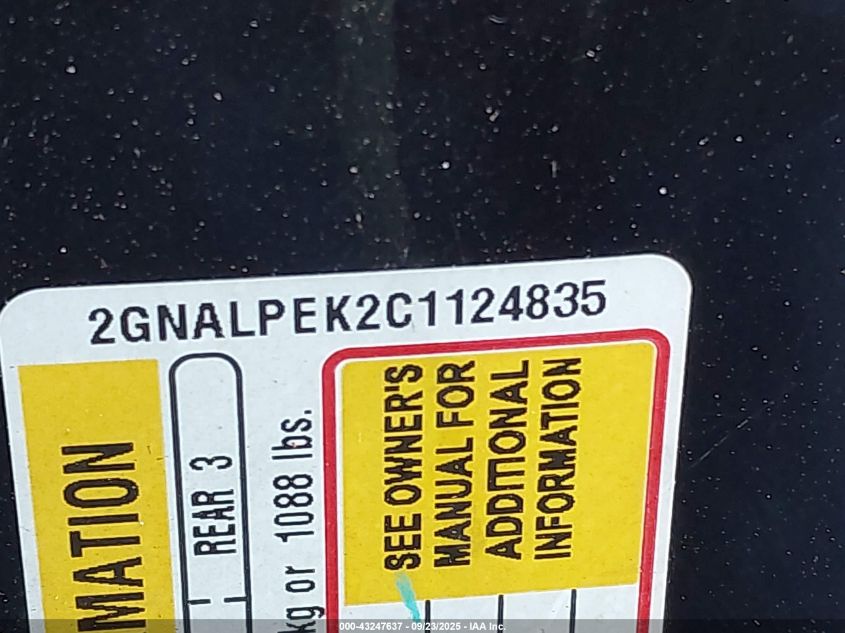 2012 Chevrolet Equinox 2Lt VIN: 2GNALPEK2C1124835 Lot: 43247637