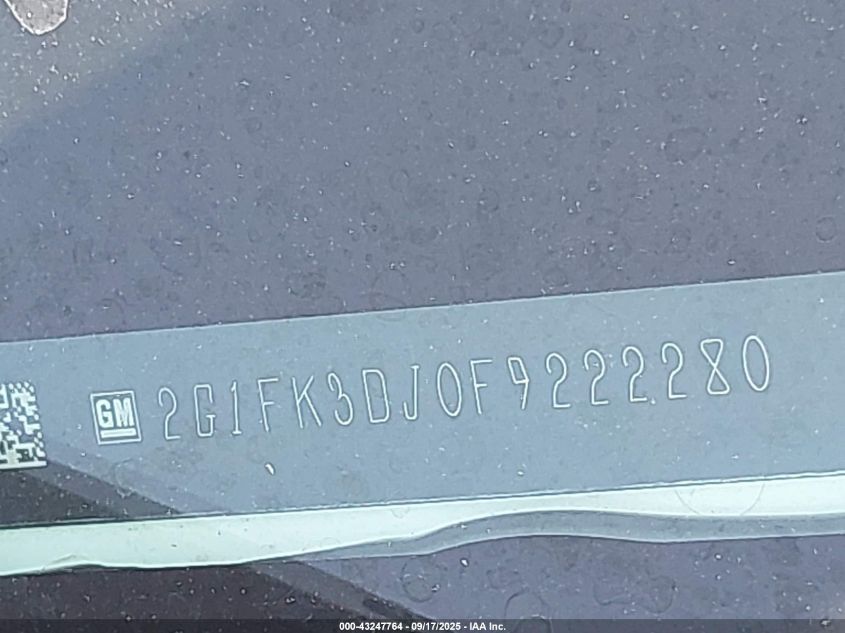 2015 Chevrolet Camaro 2Ss VIN: 2G1FK3DJ0F9222280 Lot: 43247764