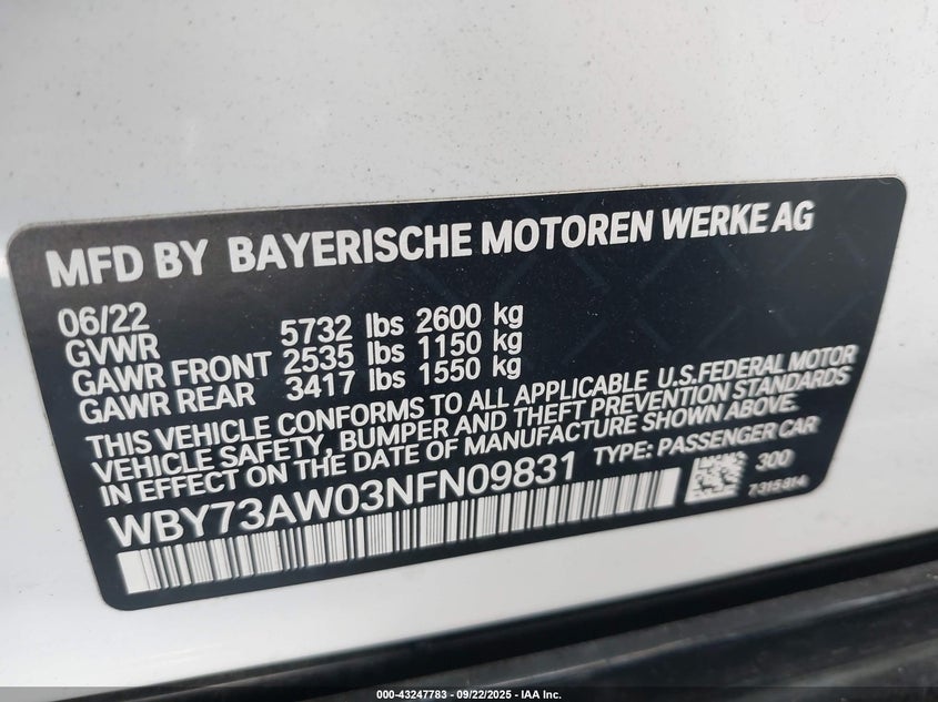 2022 BMW I4 EDRIVE40 - WBY73AW03NFN09831