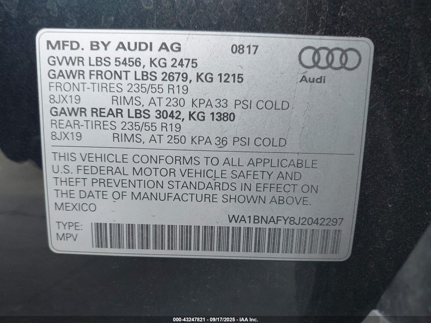 2018 AUDI Q5 2.0T TECH PREMIUM - WA1BNAFY8J2042297