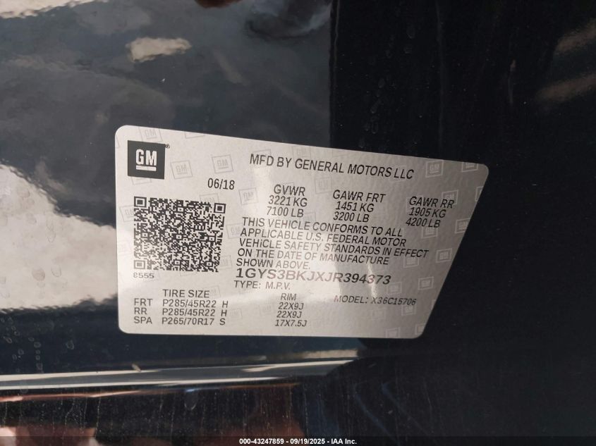 2018 Cadillac Escalade Luxury VIN: 1GYS3BKJXJR394373 Lot: 43247859