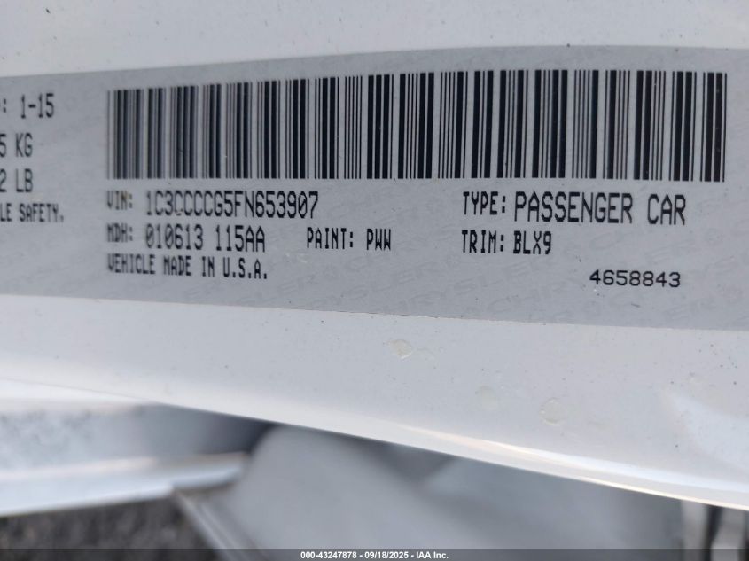 2015 Chrysler 200 C VIN: 1C3CCCCG5FN653907 Lot: 43247878