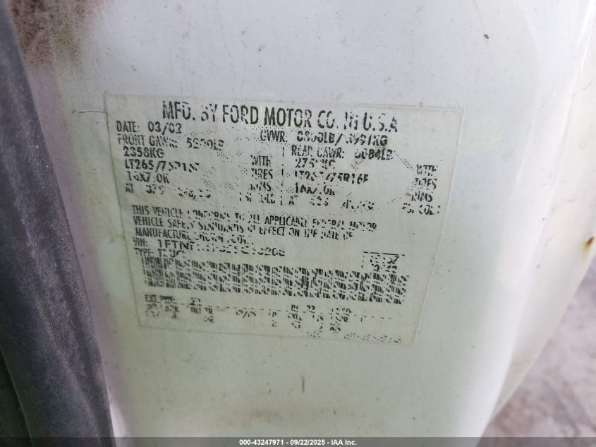 2002 Ford F-250 Xl/Xlt VIN: 1FTNF21F32EC53208 Lot: 43247971