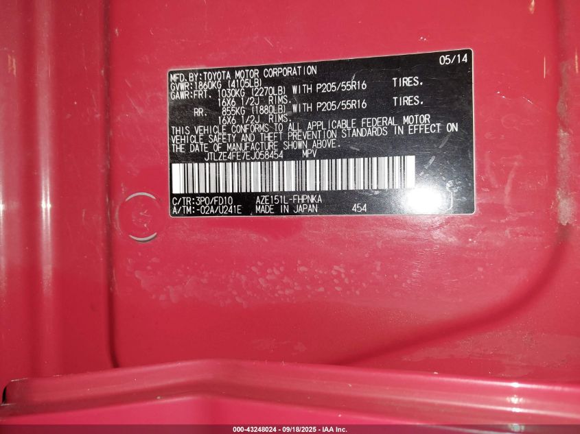 2014 Scion Xb VIN: JTLZE4FE7EJ058454 Lot: 43248024