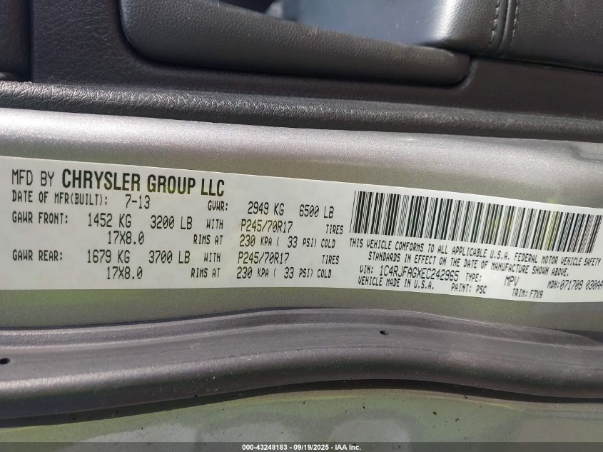 2014 Jeep Grand Cherokee Laredo VIN: 1C4RJFAGXEC242965 Lot: 43248183