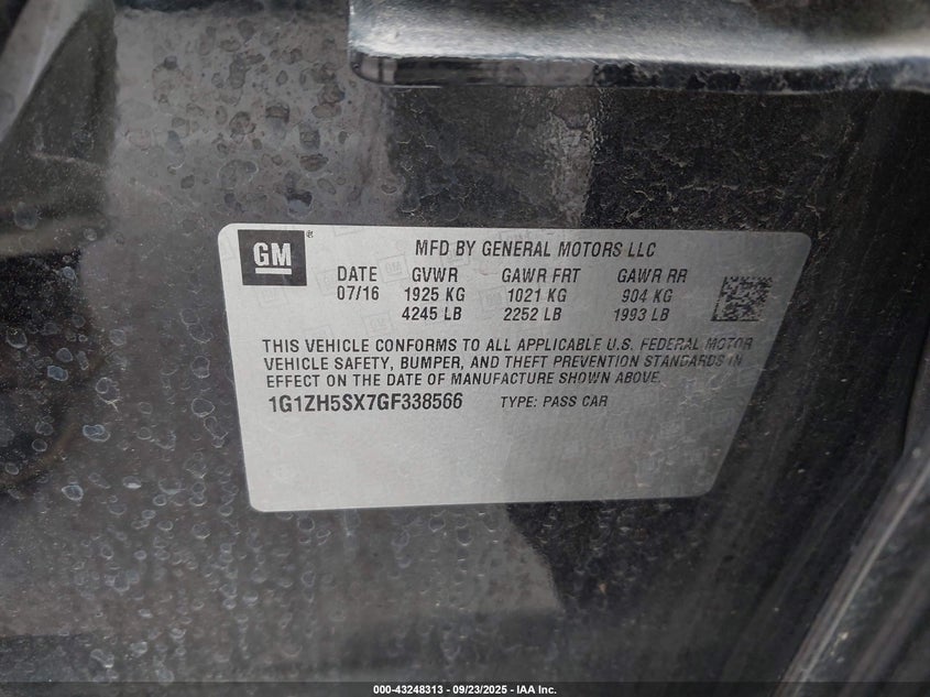 2016 Chevrolet Malibu Premier VIN: 1G1ZH5SX7GF338566 Lot: 43248313