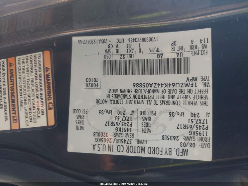 2004 Ford Explorer Eddie Bauer VIN: 1FMZU64K44ZA05886 Lot: 43248385