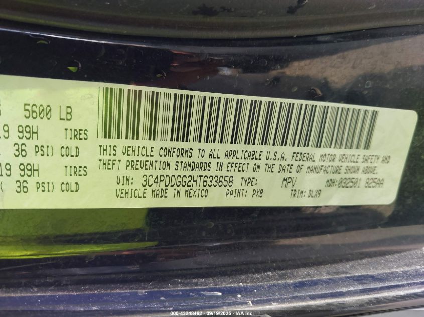 2017 Dodge Journey Crossroad Plus Awd VIN: 3C4PDDGG2HT633658 Lot: 43248462