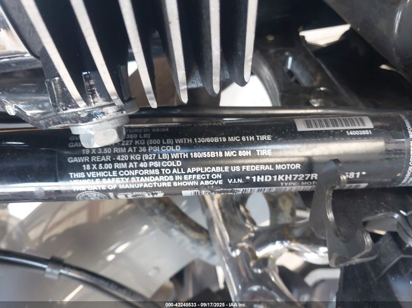 2024 Harley-Davidson Fltrx VIN: 1HD1KH727RB647581 Lot: 43248533