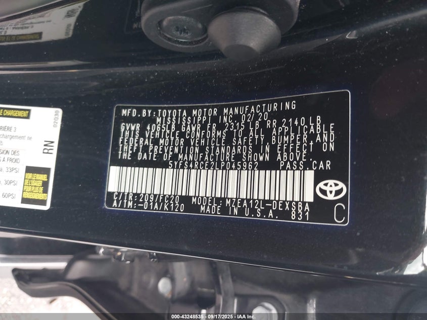 2020 TOYOTA COROLLA SE NIGHTSHADE EDITION - 5YFS4RCE2LP045962