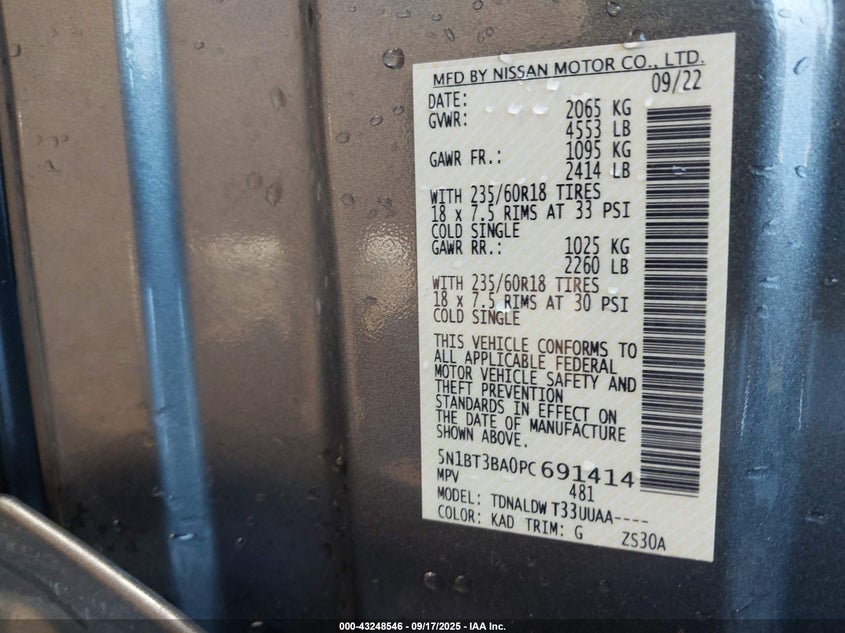 2023 NISSAN ROGUE SV FWD 5N1BT3BA0PC691414