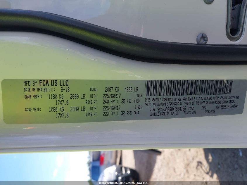 2019 Jeep Compass Latitude 4X4 VIN: 3C4NJDBB8KT594156 Lot: 43248605