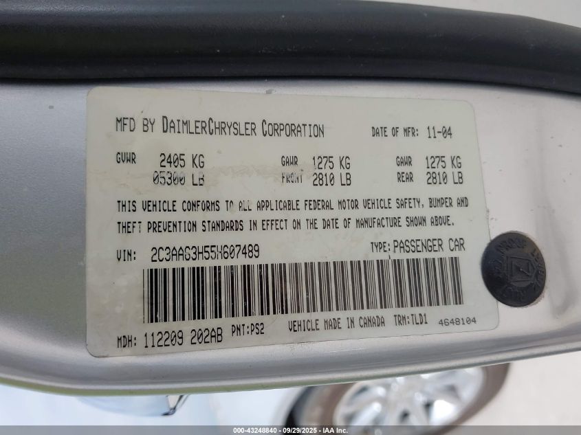 2005 Chrysler 300C VIN: 2C3AA63H55H607489 Lot: 43248840