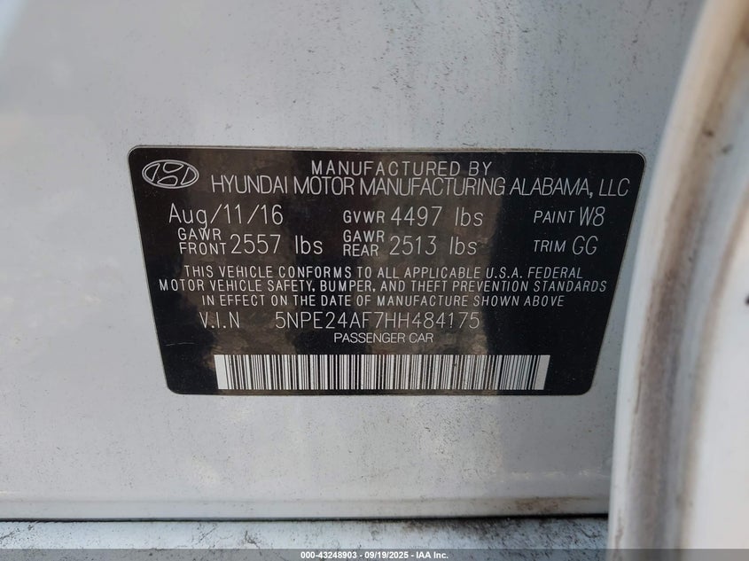 2017 HYUNDAI SONATA SE - 5NPE24AF7HH484175