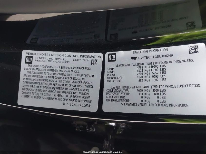 2025 Cadillac Escalade Iq Luxury 1 Awd VIN: 1GYTECKL3SU100249 Lot: 43248944