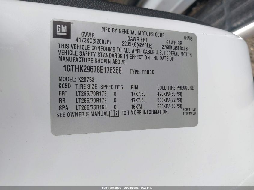 2008 GMC Sierra 2500Hd Slt VIN: 1GTHK29678E178258 Lot: 43248956