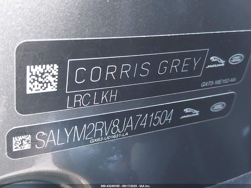 2018 Land Rover Range Rover Velar P380 First Edition/P380 Hse R-Dynamic VIN: SALYM2RV8JA741504 Lot: 43249165