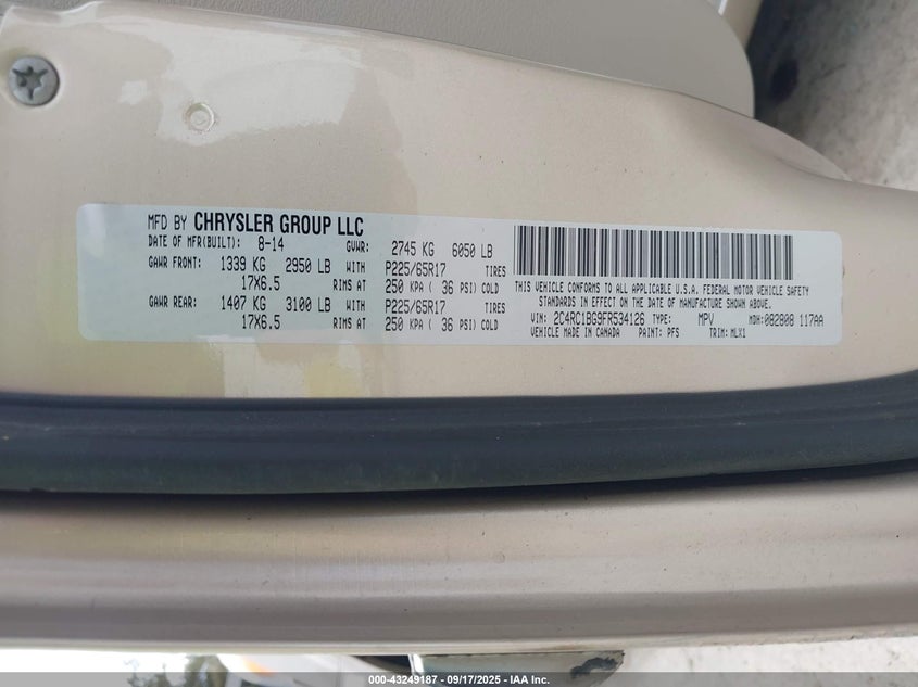 2015 CHRYSLER TOWN & COUNTRY TOURING - 2C4RC1BG9FR534126