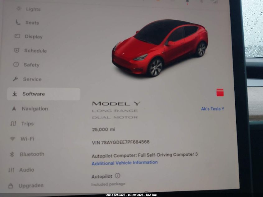 2023 Tesla Model Y Awd/Long Range Dual Motor All-Wheel Drive VIN: 7SAYGDEE7PF684568 Lot: 43249327