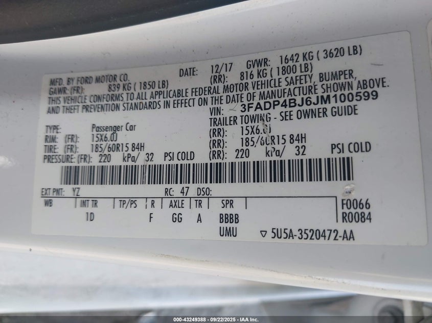 2018 FORD FIESTA SE - 3FADP4BJ6JM100599