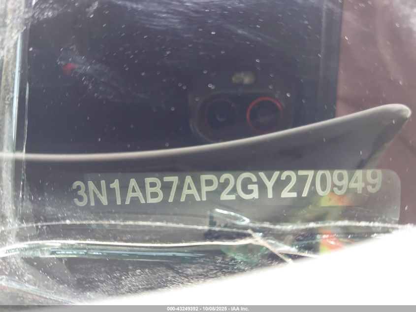 2016 Nissan Sentra Sv VIN: 3N1AB7AP2GY270949 Lot: 43249392
