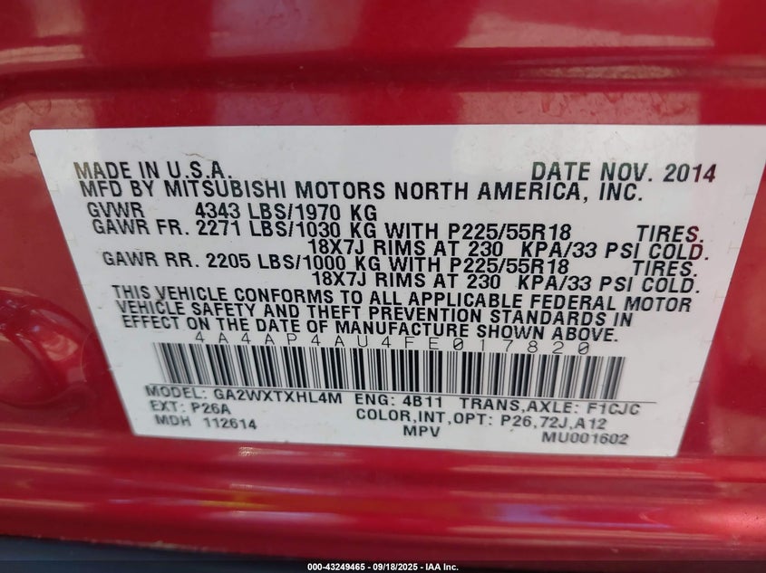 2015 MITSUBISHI OUTLANDER SPORT SE - 4A4AP4AU4FE017820