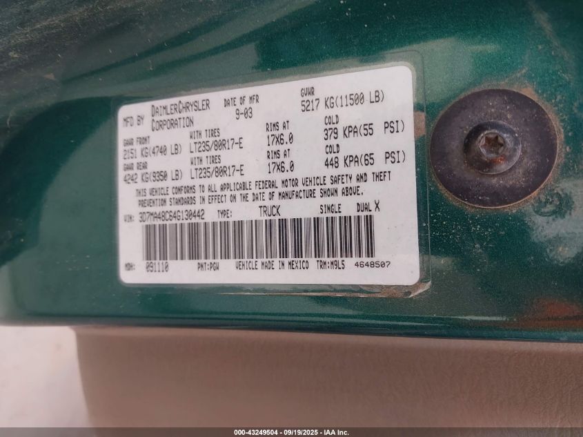 2004 Dodge Ram 3500 Slt/Laramie VIN: 3D7MA48C64G130442 Lot: 43249504