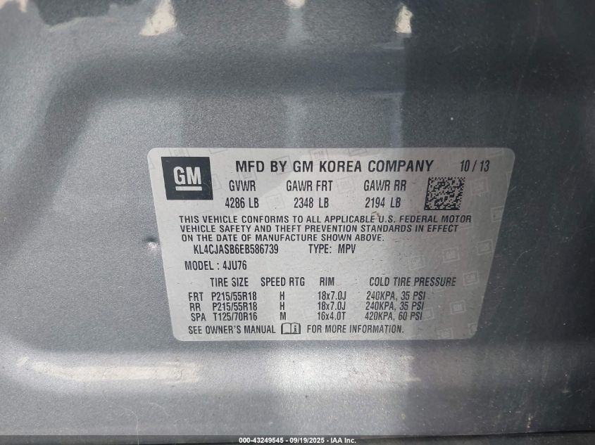 2014 Buick Encore VIN: KL4CJASB6EB586739 Lot: 43249545