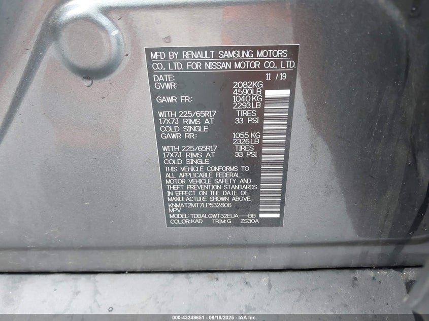 2020 NISSAN ROGUE SV FWD - KNMAT2MT7LP532806